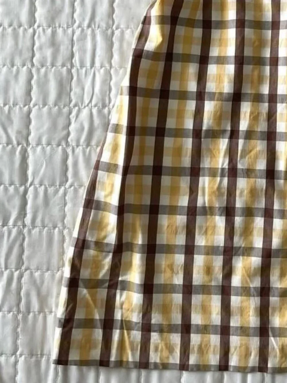 Yellow Brown Plaid Dress Sleeveless A-Line Vintage Style - Picture 4 of 5